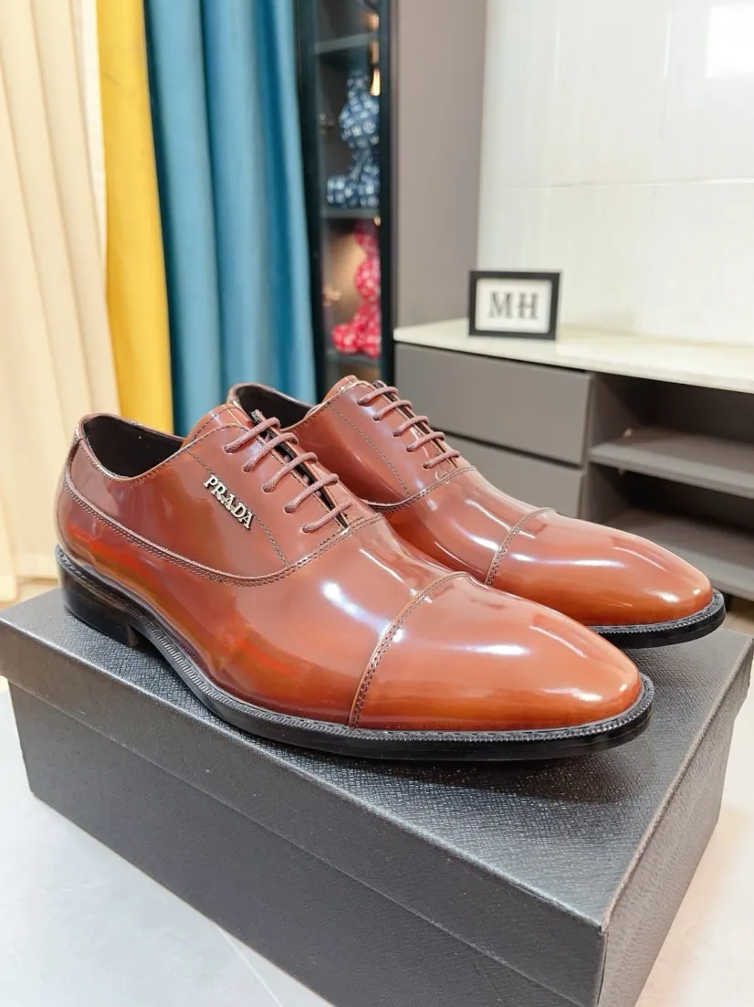 Men's shoes 💰540🌹🌹【PRADA Leather Shoes】Top purchasing agent Original imported Italian custom cowhide leather surface, fully imported water-dyed breathable cowhide lining, original factory special molded sole super comfortable, size: 38-44